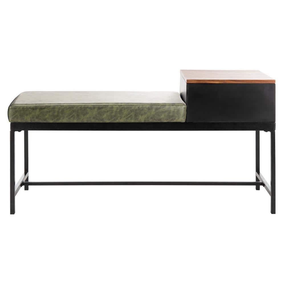 Transitional Maruka 47'' Black and Green Bench with Storage