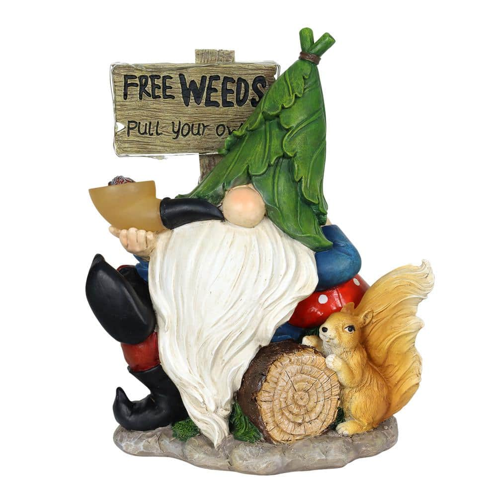 Exhart Solar Gnome with Free Weeds- Pull Your Own Sign  8.5 by 10 inches  Resin  Multicolor