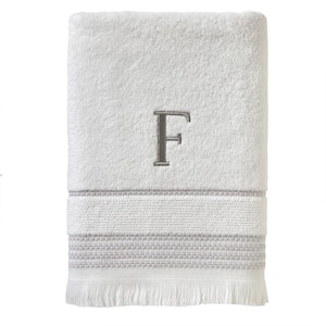 Casual Monogram Letter F Bath Towel, white, cotton