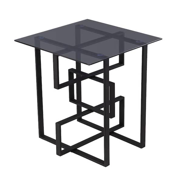 Cortland 22 in. Black Square Glass End Table