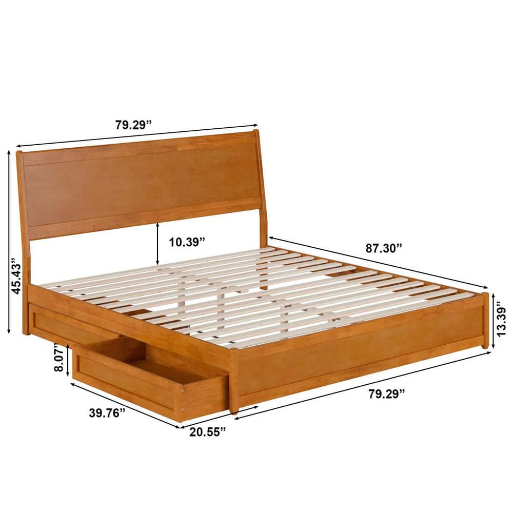 Casanova Light Toffee King Rubberwood Platform Bed with Storage Drawers