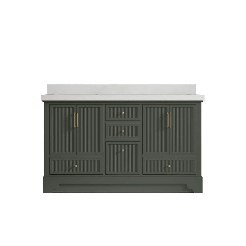 Willow Collections Alys 60 in. W x 22 in. D x 36 in. H double Sink Bath Vanity in Pewter Green with 2 in. carrara qt top -  ALS_PGCARZ60D