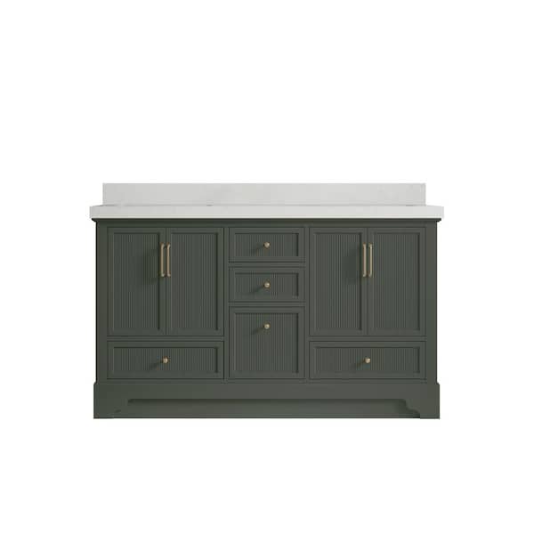 Willow Collections Alys 60 in. W x 22 in. D x 36 in. H double Sink Bath Vanity in Pewter Green with 2 in. carrara qt top