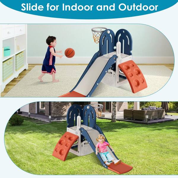 SEEUTEK Baretta 5.05 ft. Blue Orange 4 in 1 Toddler Slide Indoor Outdoor Backyard Playground Climbing Theme Baby Slide Toy BZ 1439