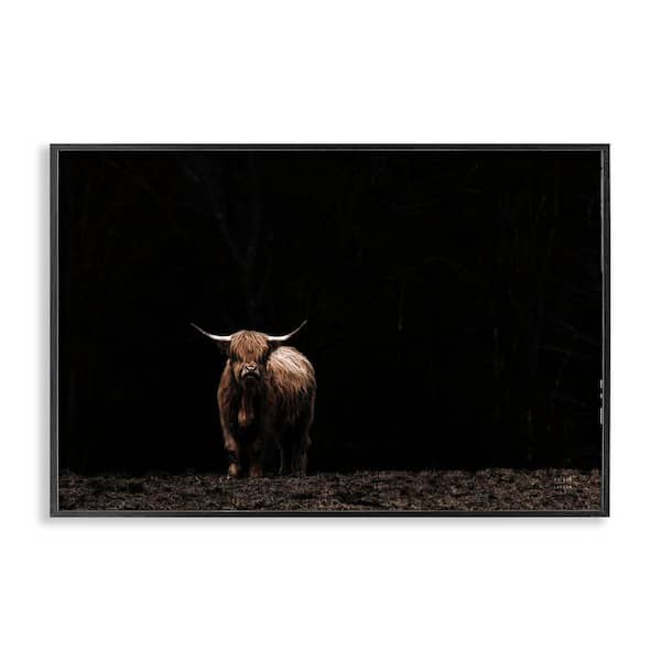 Dark Contrast Highland Cow by Nathan Larson Black Framed Animal Giclee Art Print 16 in. x 24 in.