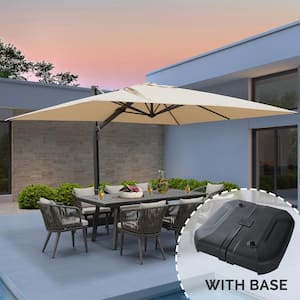 10 ft. x 13 ft. Large Outdoor Aluminum Cantilever 360-Degree Rotation Patio Umbrella with Base, Beige