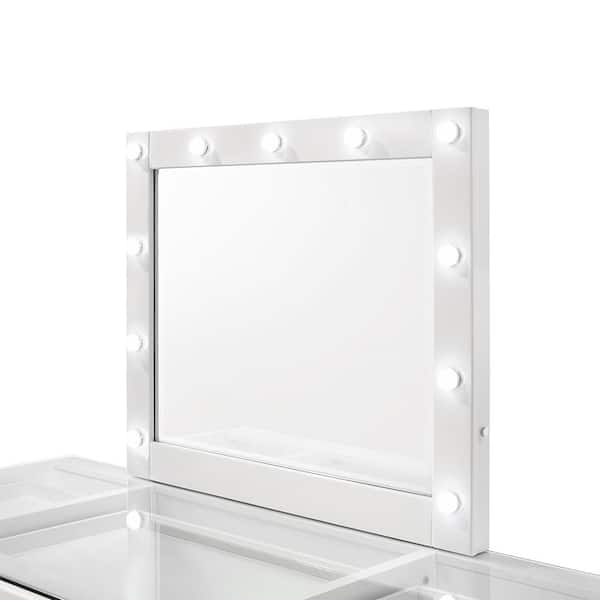 White 35.3 in. W x 29 in. H Glam Rectangle Wood Framed Mirror Wall Mirror Wall Decor Mirror