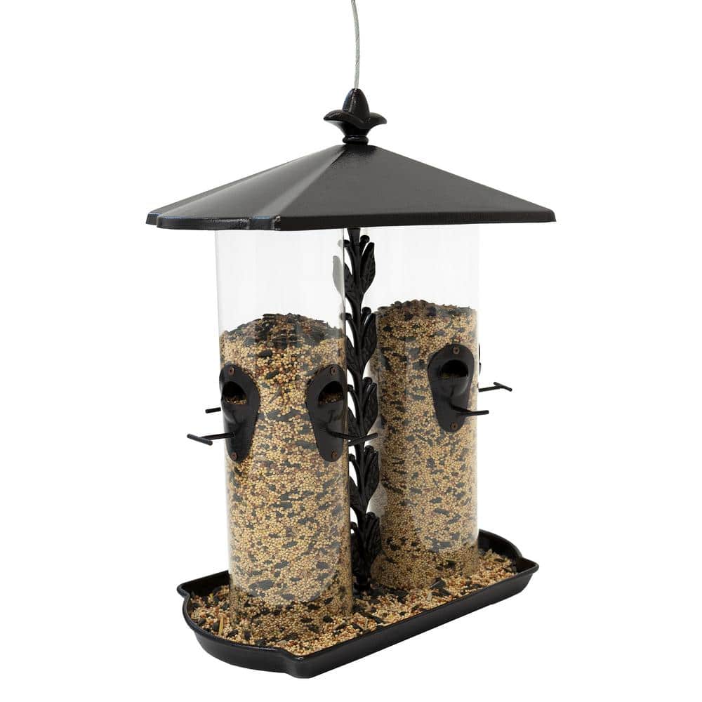Large Black Metal Dual Tube Hanging Bird Feeder