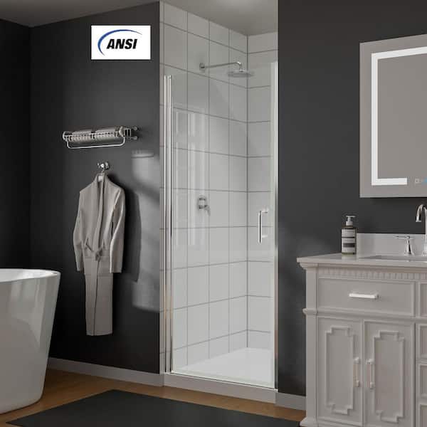 EAKYHOM 32 in. to 33-3/8 In. x 72 In Semi-Frameless Pivot Shower Door in Chrome With Tempered Clear Glass