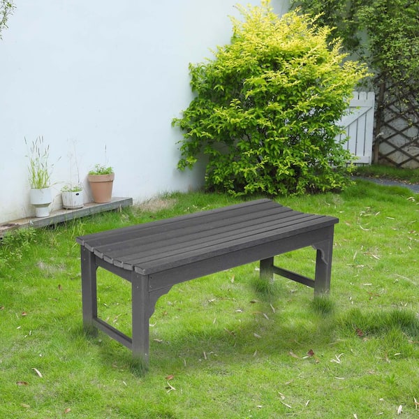 Unbranded Gray 46 in. Outdoor Backless Garden Bench, All-Weather Garden Bench Poly Lumber Patio Bench, 2-Person Picnic Bench, Gray