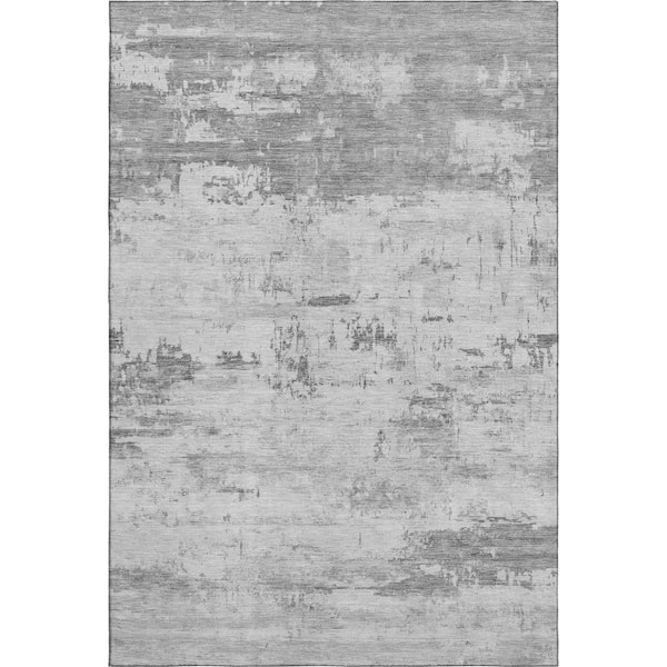 Mayfield Premium Machine Washable Abstract AMF2145 Silver 5 ft. x 7 ft. 6 in. Area Rug