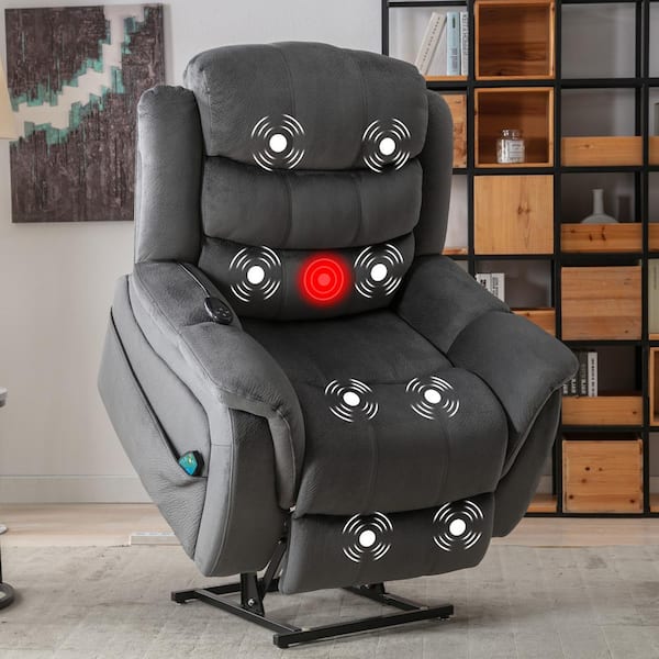 41 in. W Grey Oversized Microfiber Power Lift Recliner with 8-Point Massage and Heating Assistance Recliner w/Dual Motor