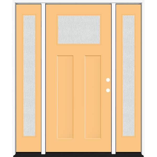 Steves & Sons Legacy 68 in. x 80 in. 1/4 Toplite Rain Glass LHIS Primed Jackfruit Finish Fiberglass Prehung Front Door w/Dbl 14 in. SL