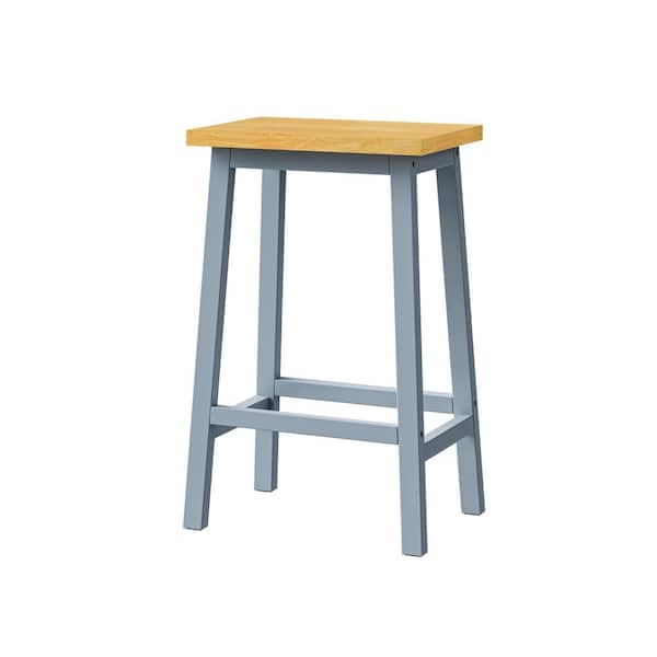25.6 in. H Solid Wood Bar Stools Set of 2 Counter Height with Footrests in Gray