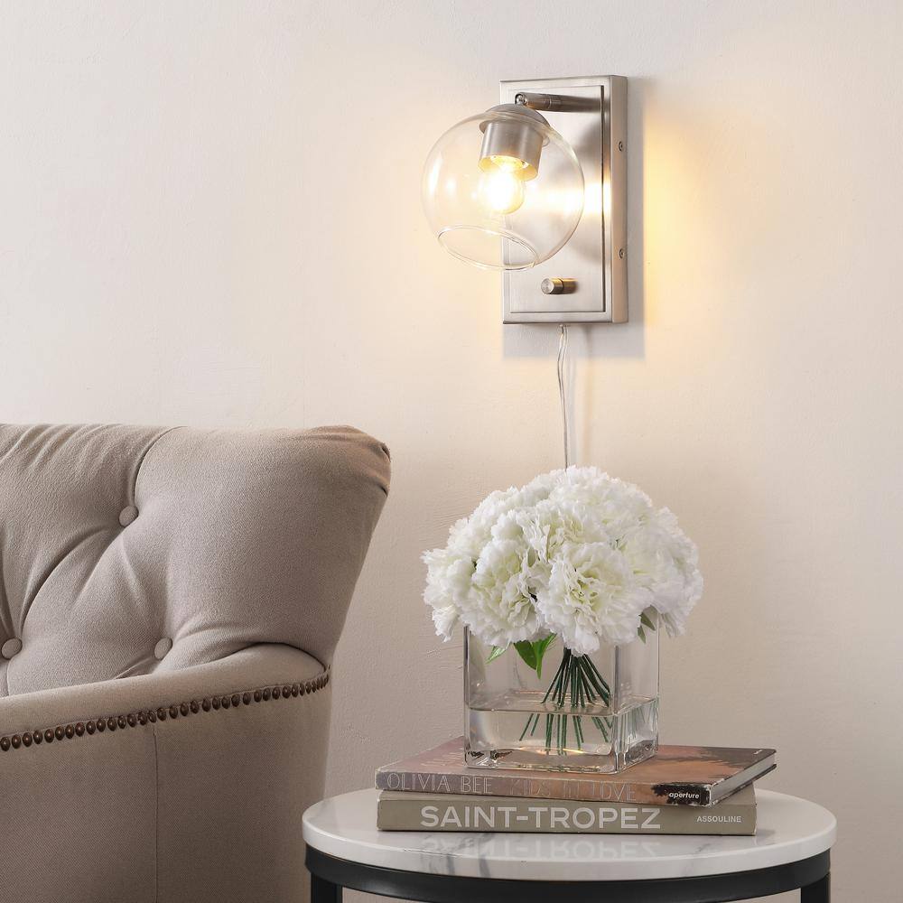 Nickel 1-Light Adjustable Glass Globe Wall Sconce