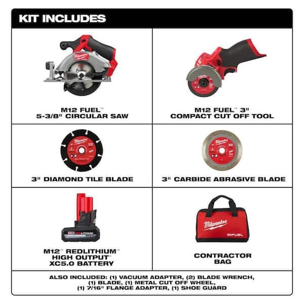 M12 FUEL 12V Lithium-Ion Brushless 5-3/8 in. Cordless Circular Saw Kit with Cut Off Saw Batteries and Charger