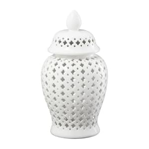 White Ceramic Decorative Jars with Geometric Cutout Design and Lid