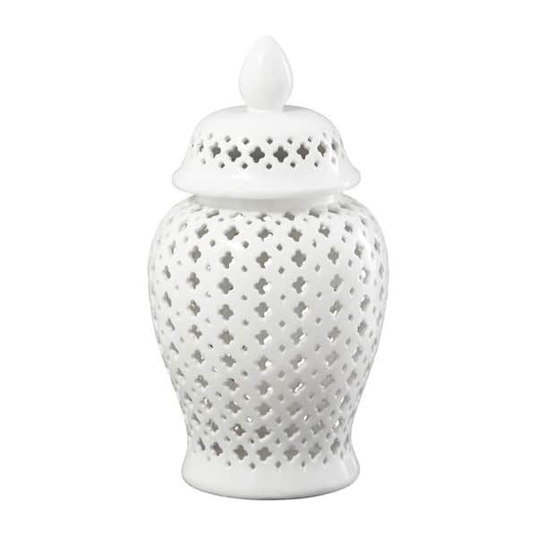 Litton Lane White Ceramic Decorative Jars with Geometric Cutout Design ...