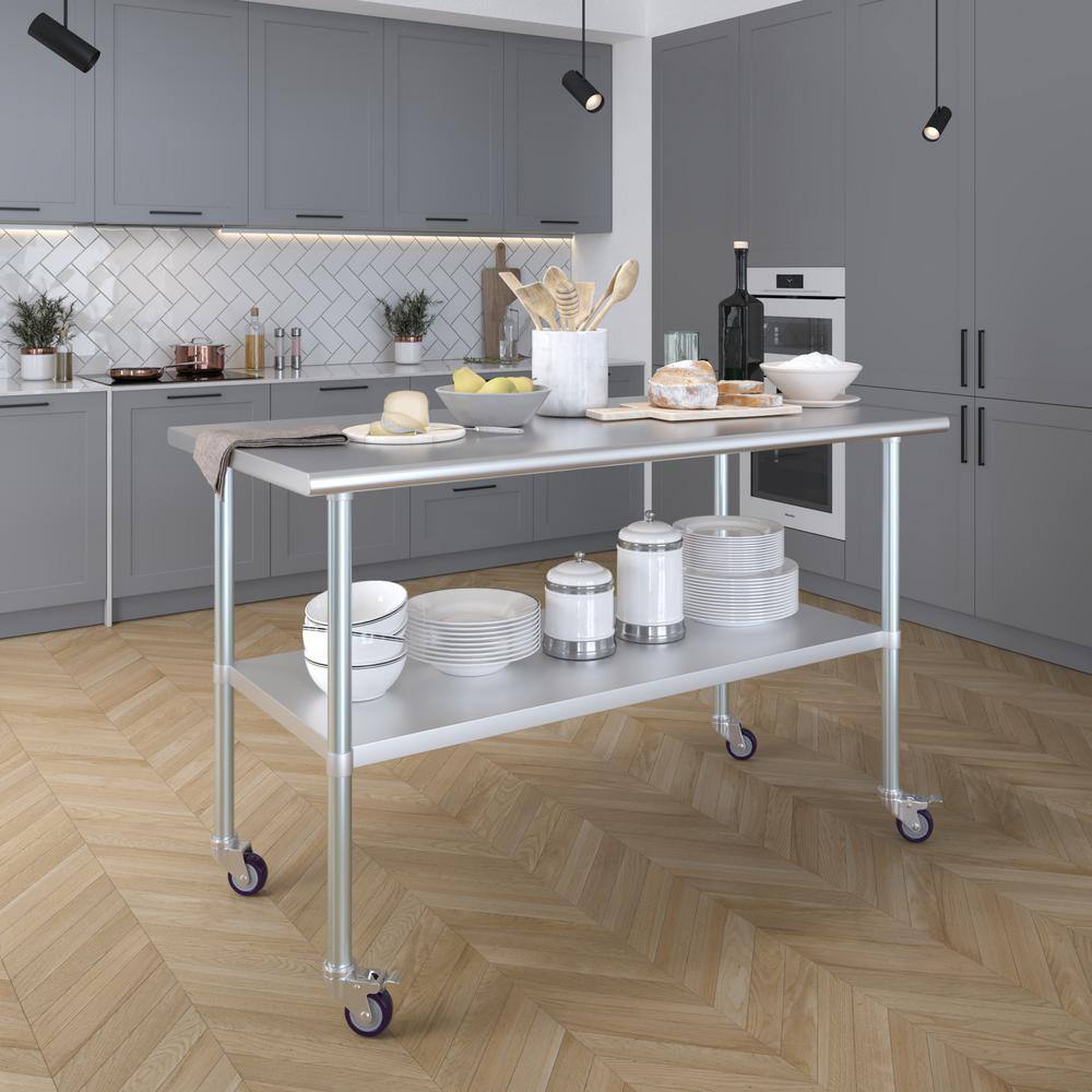60" Stainless Steel Work Table with Undershelf and Casters