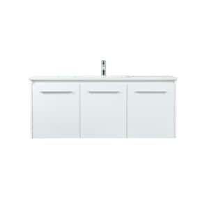 Timeless Home 48 in. W Single Bath Vanity in White with Engineered Stone Vanity Top in Ivory with White Basin