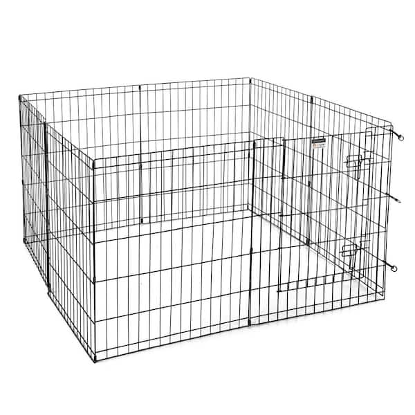 24 in. x 30 in. x 30 in. Metal Black Foldable Enclosure, Flat Top Rectangle Fence for DogS (8-Pack)