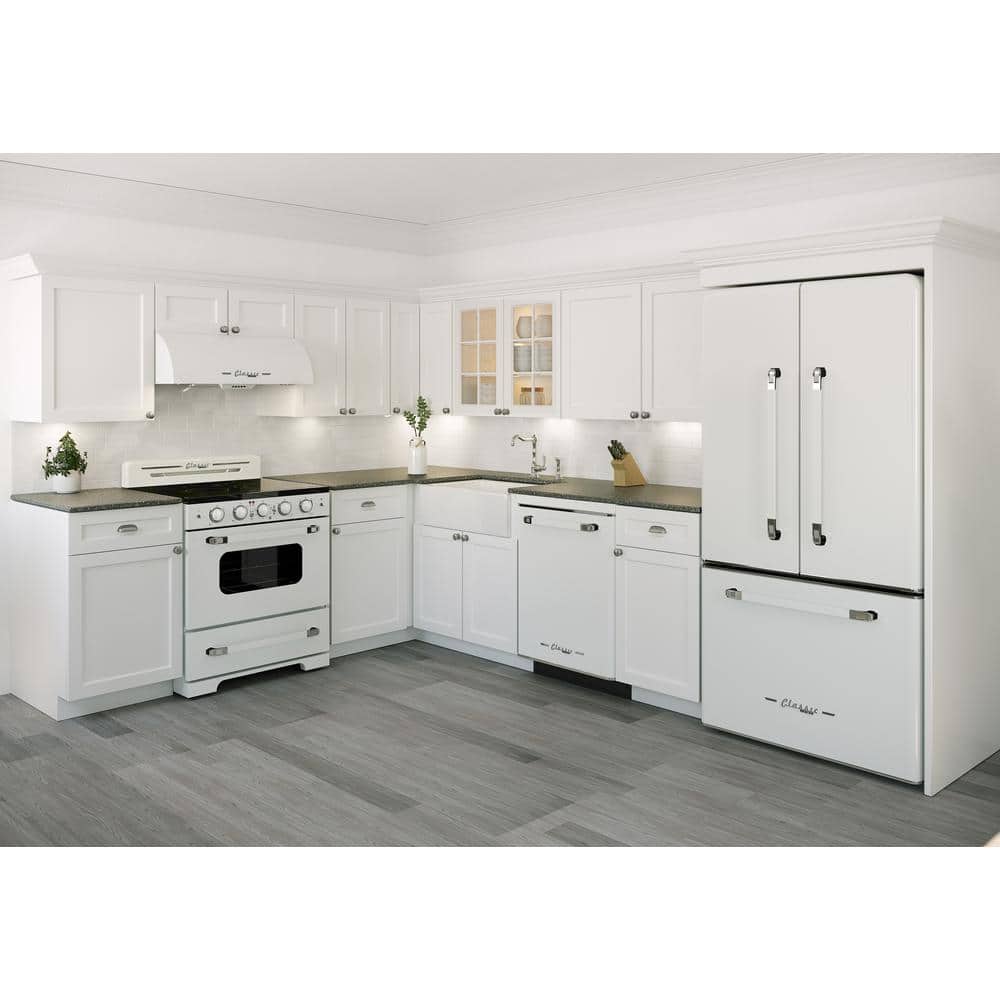 Marshmallow White Retro French Door Refrigerator with Ice Maker