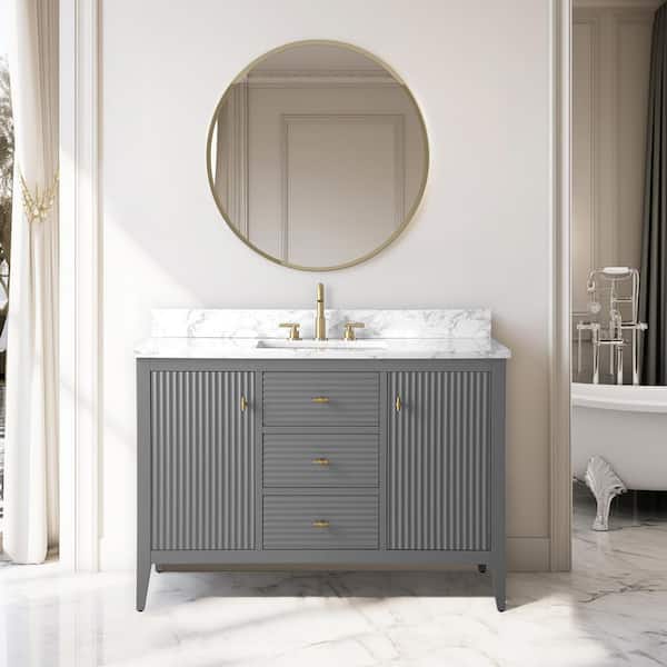 Vanity Art 48 in. W x 22 in D x 38 in. H Single Sink Linear Gray Bath Vanity Cabinet with White Engineered Marble Top