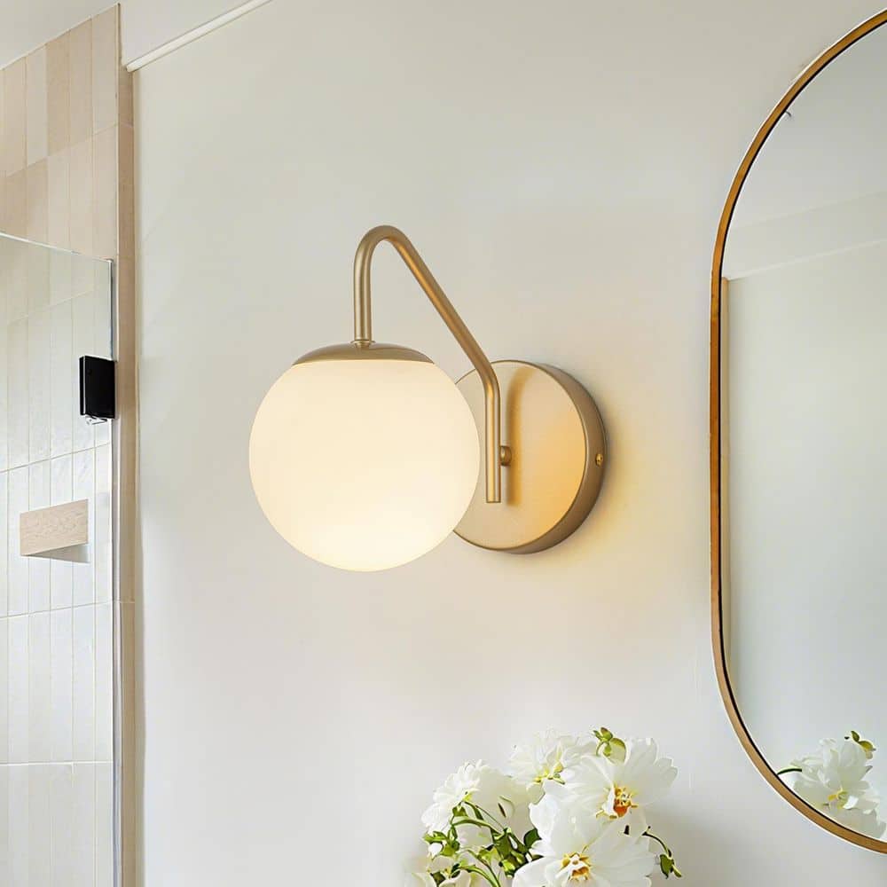 Lucie 8.66 in. 1-Light Gold Bathroom Vanity Light with Opal Glass Shade price history on PriceWatchPro