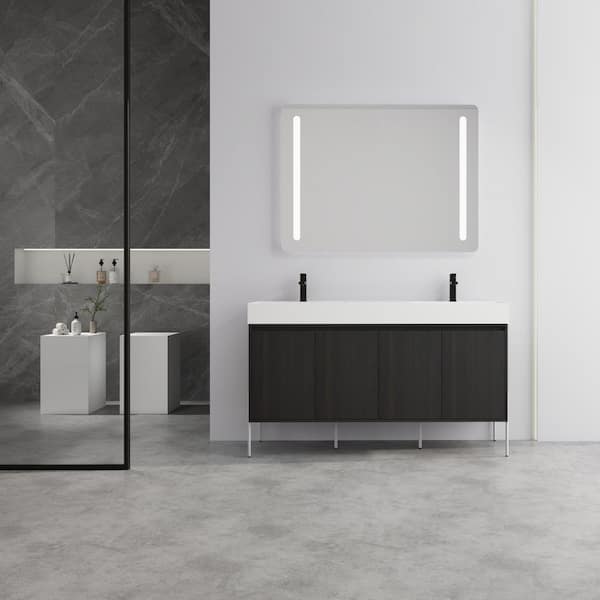 Fommosa 59.06 in. W x 18.13 in. D Double Sinks Freestanding Black Bath Vanity with White Resin Top Unassembled