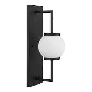 Kalispell 18.75 in. 1-Light Black Modern Outdoor Wall Light Fixture with Frosted Glass