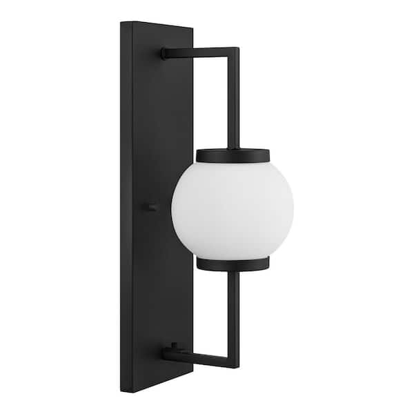 Home Decorators Collection Kalispell 18.75 in. 1-Light Black Modern Outdoor Wall Light Fixture with Frosted Glass