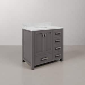 Madison 36 in. W x 21.5 in. D x 34 in. H Single Sink Bath Vanity in Cashmere Grey with Carrara White Marble Top