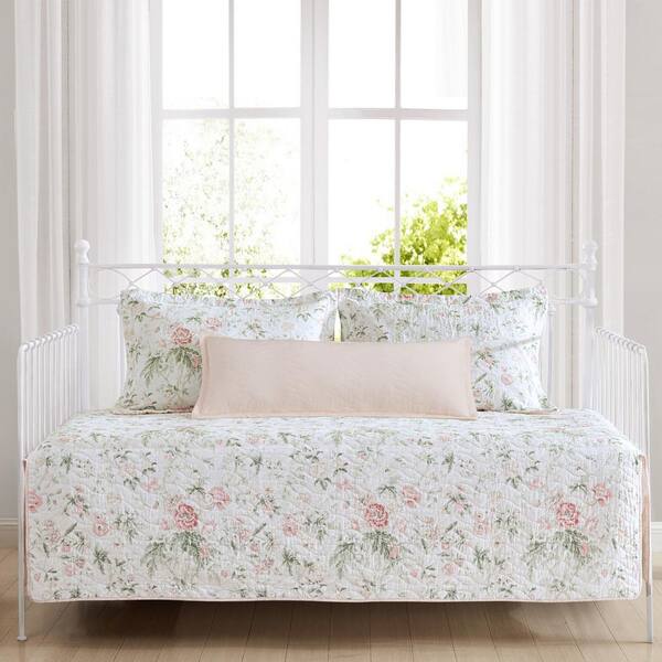 Laura Ashley Breezy Floral 4-Piece Pink Cotton Bonus Daybed Set