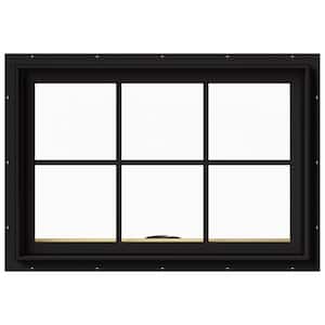 36 in. x 24 in. W-2500 Series Black Painted Clad Wood Awning Window w/ Natural Interior and Screen