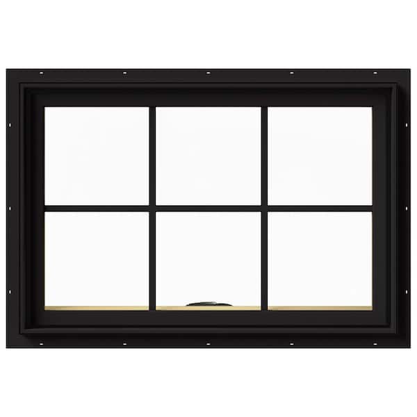 JELD-WEN 36 in. x 24 in. W-2500 Series Black Painted Clad Wood Awning Window w/ Natural Interior and Screen
