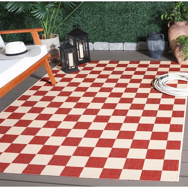 Courtyard Red/Beige 3 ft. x 3 ft. Checkered Indoor/Outdoor Square Area Rug