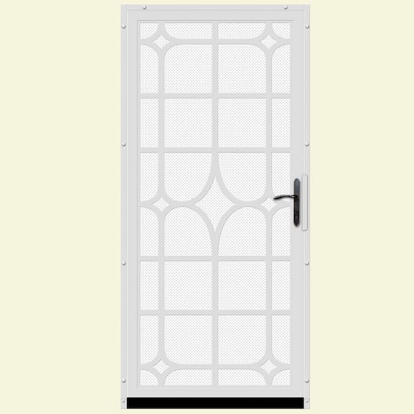 Unique Home Designs 36 in. x 80 in. Lexington White Surface Mount Steel Security Door with White Perforated Screen and Bronze Hardware