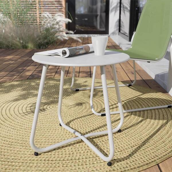 Yangming 18 in. White Steel Small Round Outdoor/Indoor Patio Side