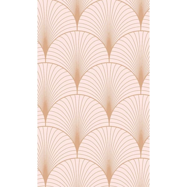 Walls Republic Soft Pink and Rose Gold Art Deco Fan Motif Print Non Woven Non-Pasted Textured Wallpaper 57 sq. ft.