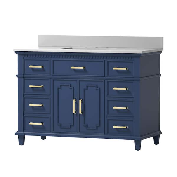 TOOLKISS 48 in. W x 22 in. D x 37.9 in. H Bath Vanity in Blue with White Engineered Quartz Composite Top