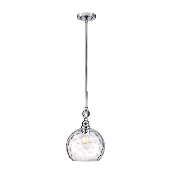 Home Decorators Collection Letezia 1-Light Polished Chrome Pendant Light Fixture with Clear Glass Globe Shade