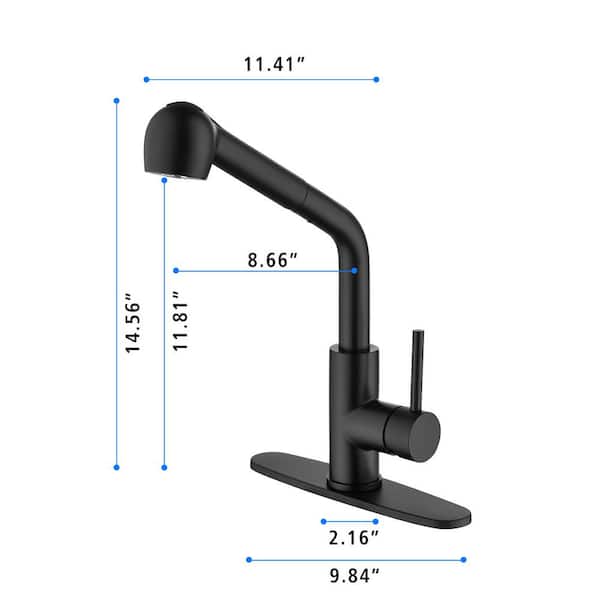 Single Handle Pull Out Sprayer Kitchen Faucet with Deckplate Included in Matte Black
