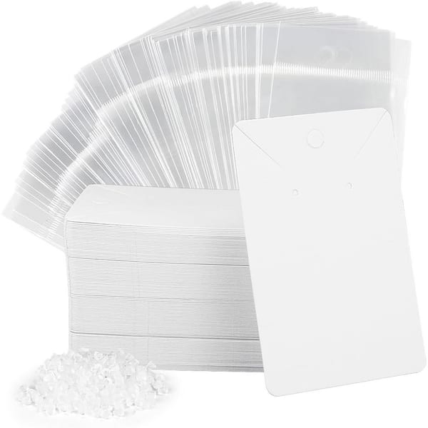 Unbranded 100 Piece Earring Cards with Self Adhesive Bags and Earring Backs for Jewelry Display Holder Cards 3.5 x 2.4 in. White