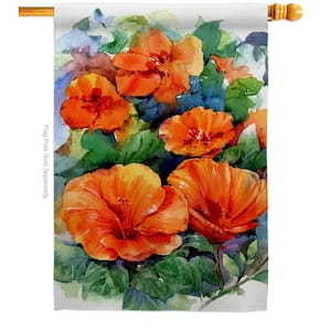 28 in. x 40 in. Red Hibiscus House Flag Double-Sided Readable Both Sides Spring Floral Decorative