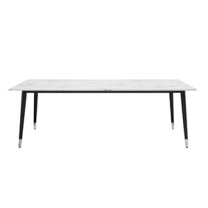 Jabari 90.5 in. White Marble Dining Table with Black/Silver Metal Legs