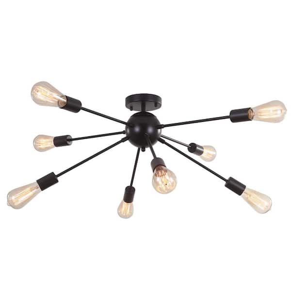 ADSENSTY 30.11 in. 8-Light Black Modern Linear Semi-Flush Mount with No Bulbs Included