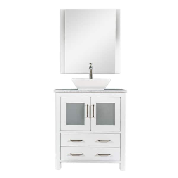 Unbranded Newport 30 in. W x 18 in. D Bath Vanity in White with Marble Vanity Top in White with White Basin and Mirror