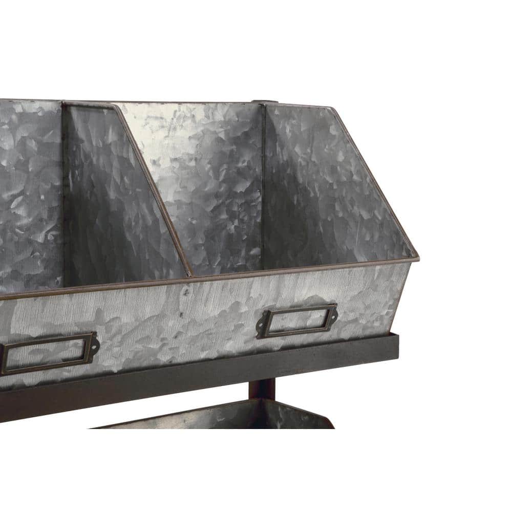 Industrial Gray Metal 3-Tier Bin Organizer Display