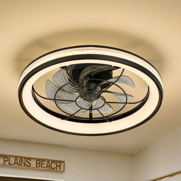 Jenavicia 18.5 in. Modern Black Indoor Semi-Flush Mount Dimmable Integrated LED Ceiling Fan with Remote Included