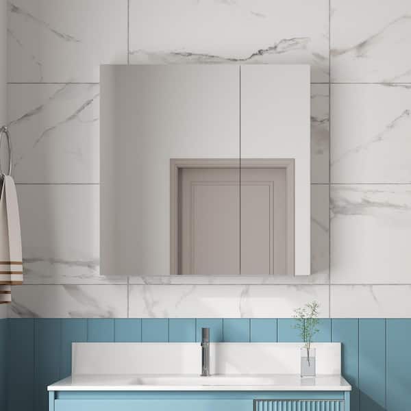 WYonder 30 in. W x 30 in. H Rectangular Aluminum Recessed/Surface Mount Medicine Cabinet with Mirror
